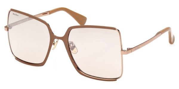 Max Mara MM0070-H Weho - 34K - Shiny Rose Gold With Camel Enamel / Light Beige W Silver Flash Lenses